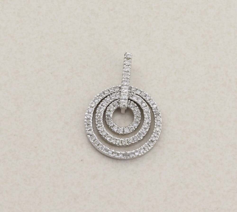 Pendant Only Sterling Silver Cubic Zirconia Circle Pendant Sparkly 1 1/4" x 7/8"